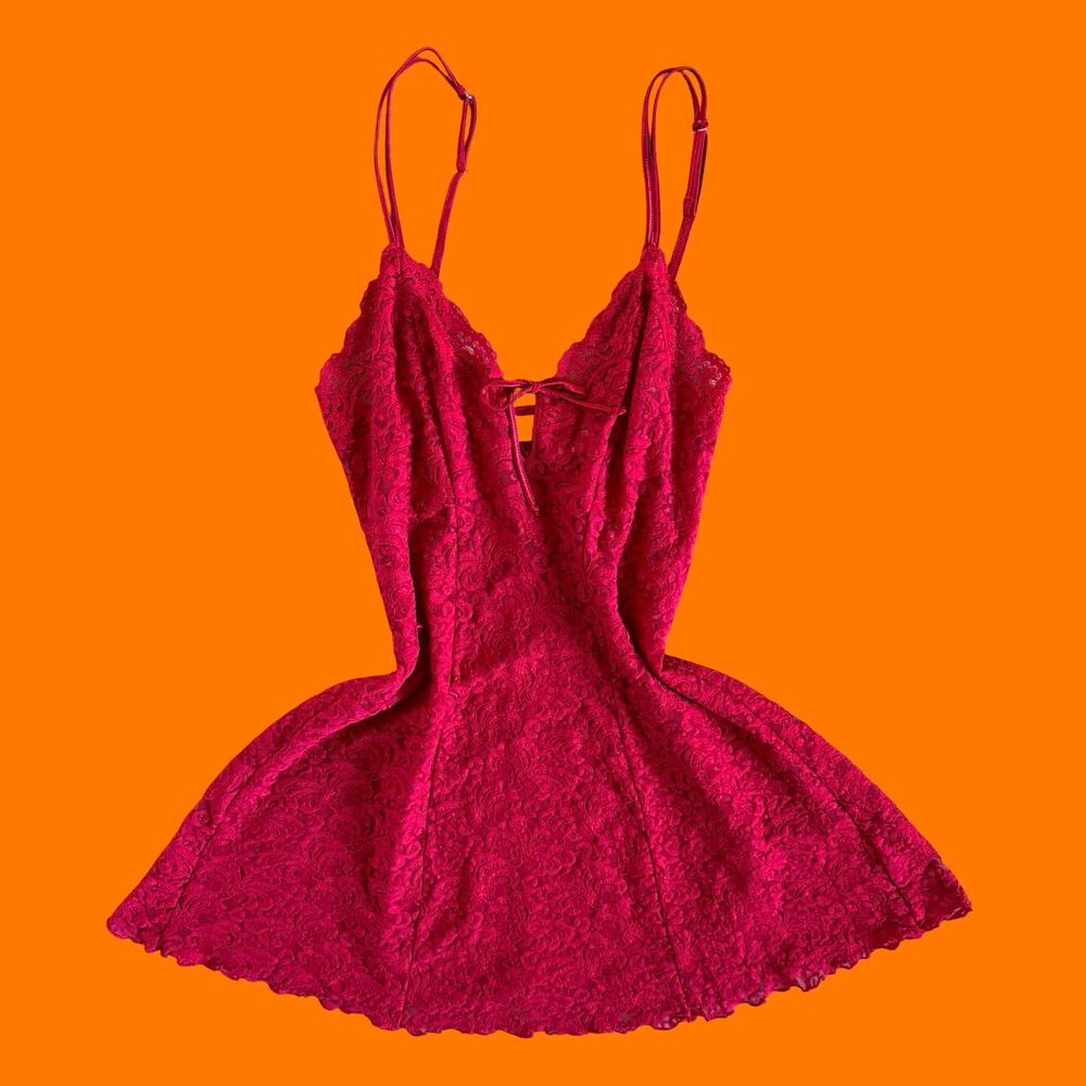 00's vintage red lace lingerie romantic y2k slip dress MEDIUM delicates
